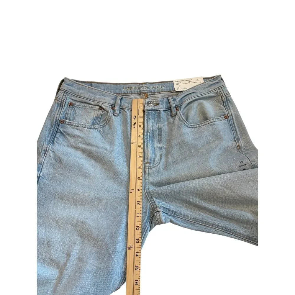 American Eagle 90s Wide Leg Jeans Womens Sz 12 Blue High Rise Stretch Light Wash